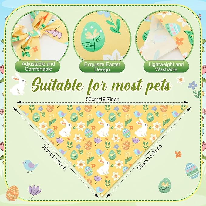 Weewooday 50 Pcs Easter Dog Bandanas Bulk with Bunny Rabbit Egg Carrot Pattern Soft Bibs Adjustable Triangle Pet Scarf Bowtie for Small Medium Large Costume Grooming(19.7 x 13.8 x 13.8 Inch)