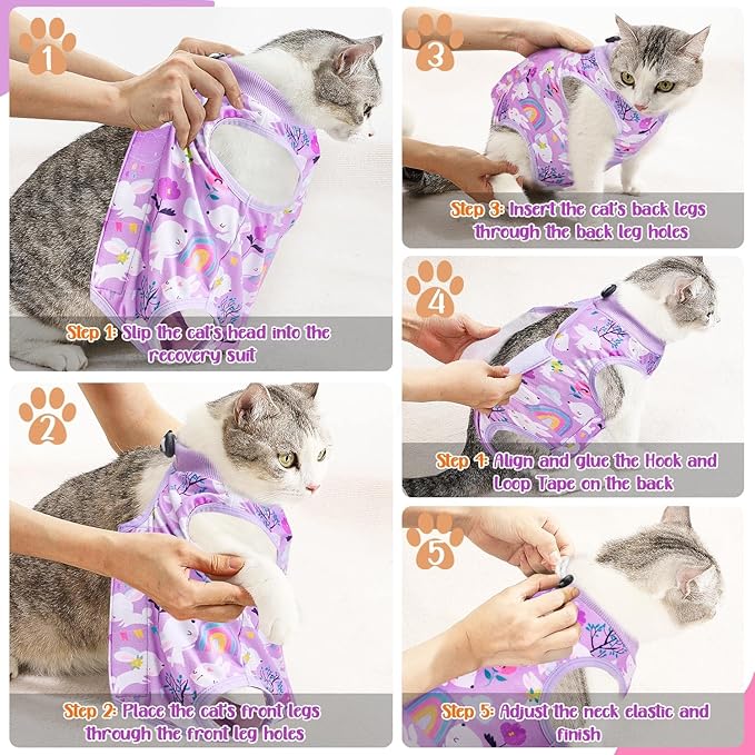 SlowTon Cat Recovery Suit - Cat Onesie for Cats After Surgery Female Male, Kitten Clothes Cats Surgical Spay Suit Abdominal Wounds, E-Collar Alternative Bodysuit Shirt Anti-Licking (Purple, S)