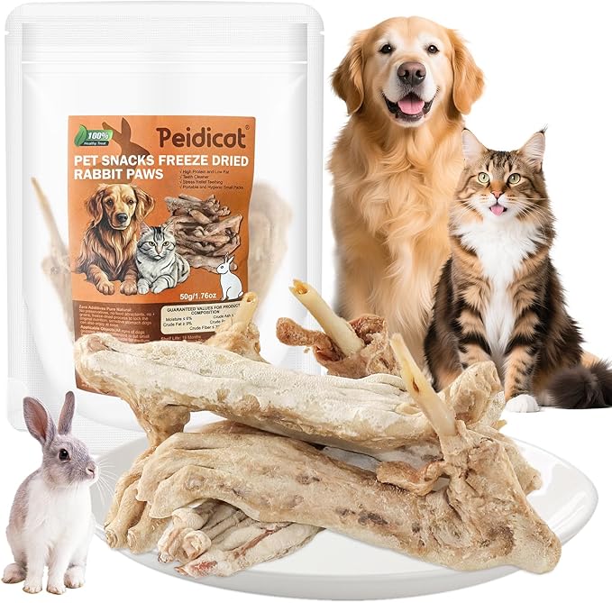 Freeze Rabbit Feet Dog Treats Single Ingredient Raw Dog Food Toppers High-Protein Training Chew Stick for Dogs & Puppies (1.76oz)