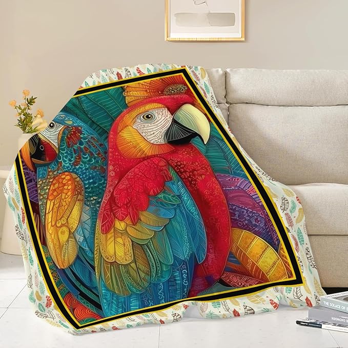 Parrot Bird Throw Blanket Macaw Stuff Gifts for Kids Girls Boys Adults Women Men Soft Cozy Warm Plush Fluffy Fuzzy Fleece Blanket Decor 60''X80''
