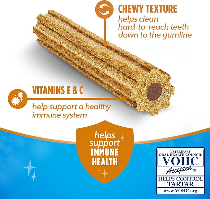 DentaLife Plus Immune Support Treats for Large Dogs 40 lbs. and Over, Supports Clean Teeth and Fresh Breath, Chicken, Apple & Blueberry Flavor - 19 ct. Pouch