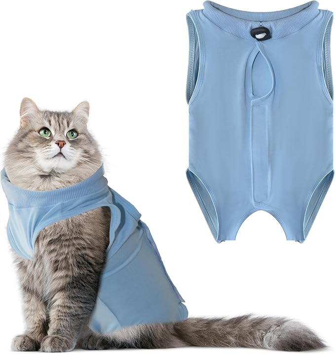 Cat Recovery Suit Anti Licking, Cat Surgery Recovery Suit Female Cats Kitten Onesie After Spay, Cone of Shame Alternative, Post- Surgery Kitten Surgical Clothes for Abdominal Wounds(Blue,L)