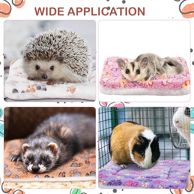 Tuanse 4 Pack Ultra Soft Dog Cat Bed Mat Small Animal Guinea Pig Bed with Cute Print Reversible Fleece Dog Crate Kennel Pad Cozy Washable Thickened Hamster Pet Beds Mat(13 x 10 Inches,Vivid Color)