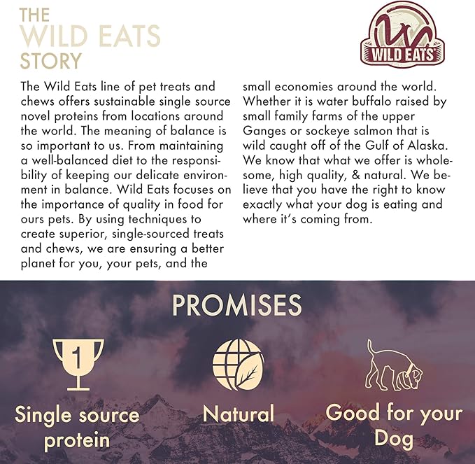 Wild Eats Water Buffalo Horn No Hide Dog Bones & Chews (All Natural Single Source Protein, Grain Free Treat, Long Lasting Dog Chews & Bones (2 Pack, Medium-Horn)