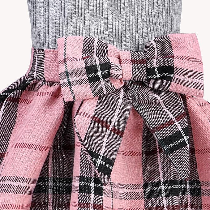 PUPTECK Classic Plaid Dog Dress Pet Apparel with Cute Bowtie Puppy Clothes Outfit,Grey,XS