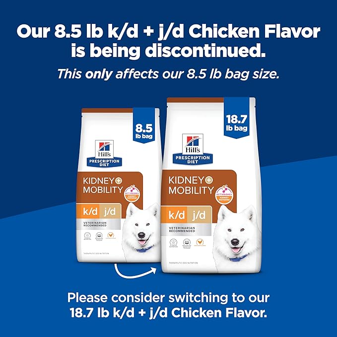 Hill's Prescription Diet k/d Kidney Care + j/d Joint Care Chicken Flavor Dry Dog Food, Veterinary Diet, 8.5 lb. Bag