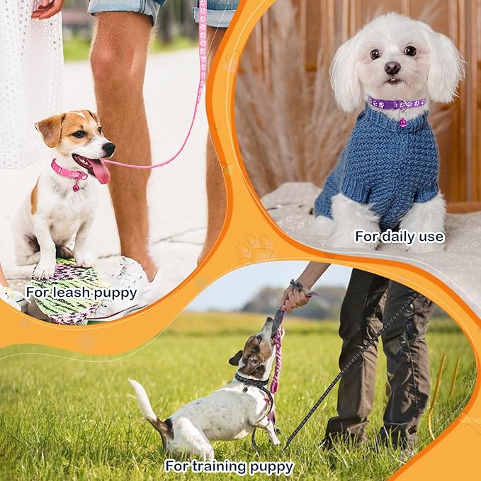 36PCS Quick Release Buckle Adjustable Puppy Paw Print Collar and Leash Set, Dog Collar and Leash Set, Soft Nylon Material, Suitable for Small Dogs, Cars and Pets