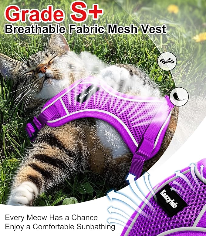 Cat Harness and Leash for Walking Escape Proof Soft Adjustable Cat Leash Breathable Comfortable Vest Easy to Wear Kitten Harness for Outdoor Travel (Purple, XS (4-6lb))