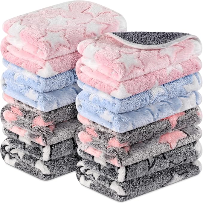 Tudomro 8 Pcs Guinea Pig Blankets Washable Small Pet Fleece Bedding Cage Liners Double Sided Pet Reusable Sleep Mat Pad Cover for Ferret Chinchilla Furniture Protection(Big Star,16 x 24 Inch)