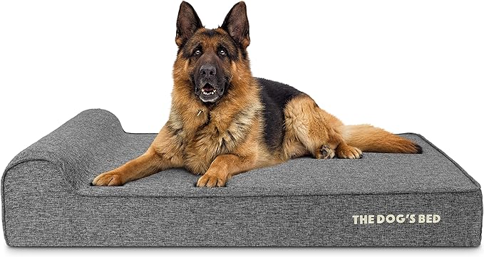 The Dog’s Bed Orthopedic Memory Foam Dog Bed with Headrest, Calming Surface – CertiPUR-Certified Foam, Linen Fabric, Grey Linen, XL, 6-Inch