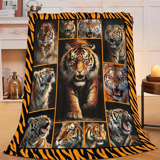 Tiger Throw Blanket Tiger Stuff Gifts for Kids Girls Boys Adults Women Men Soft Cozy Warm Plush Fluffy Fuzzy Fleece Blanket Decor 50''X60''