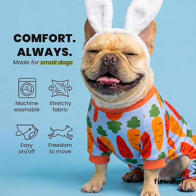 Fitwarm Carrot Dog Flecce Pajamas, Funny Easter Outfit for Small Dogs Boy Girl, Cute Pet Clothes, Blue, Orange, Red, Green, Medium