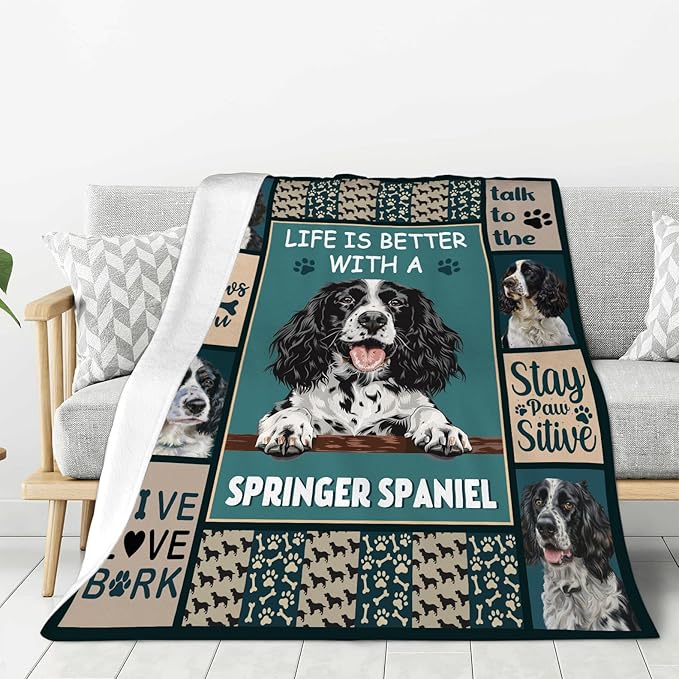 banonaty Springer Spaniel Blanket Dog Throw Blanket Cozy Fleece Flannel Plush Bedding Springer Spaniel Gifts Stuff for Women Men Boys Girls Adult for Couch Sofa Bed Decor 40"X50"