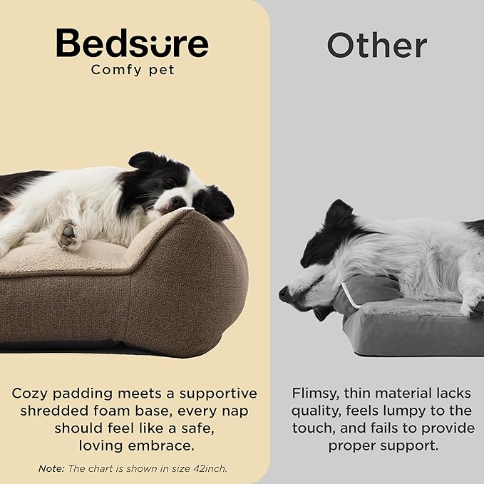 Bedsure SupportMax™ Orthopedic Dog Bed Medium Size Dog - As Seen on TV Extra Thick Supportive Medium Dogs Beds with Waterproof Washable Cover, Comfort Pet Bed Sofa with Soft Sherpa, Brown, 35"