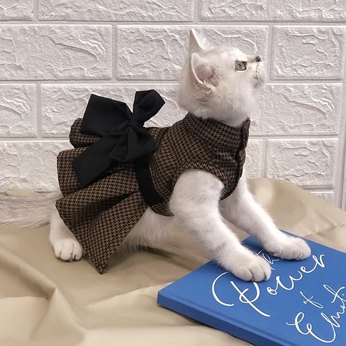 Pet Dresses for Small Dogs Cats Girl, Cute Princess Bowknot Dress Puppy Shirt All Weather Skirt Clothes Cat Apparel for Birthday Wedding Party Holiday (Large, Yellow&Black)