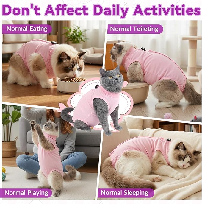 Cat Surgery Recovery Suit Female Medium, Kitten Onesie Bodysuit for Cat After Surgery, Cone of Shame Alternative Suit for Cat Anti Licking Spay Abdominal Wounds Skin Diseases Protection (Pink,M)
