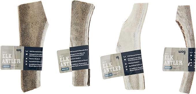 WAG Split Elk Antler, Medium, for Dogs | Naturally Shed | 15-30 lbs | Pack of 4