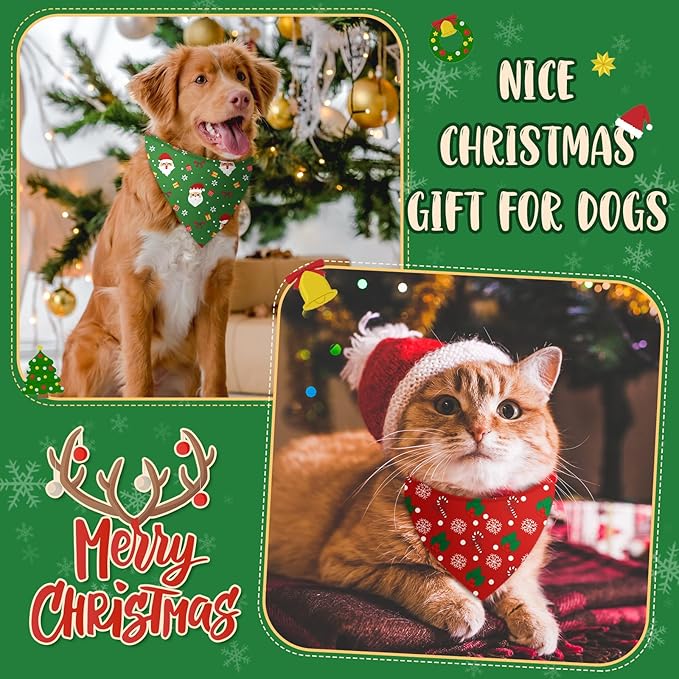 Shyyween 100 Pcs Christmas Dog Bandanas Bulk Xmas Santa Snowflakes Bandanas Adjustable Soft Bibs Triangle for Small Medium Large Pets Holiday Party Costume