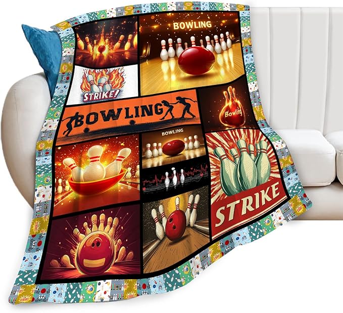 Bowling Blanket Bowling Throw Blanket Gifts for Bowling Lovers Women Men Boys Girls Kids Adults Super Soft Cozy Plush Fluffy Fuzzy Fleece Blanket Home Decor 60''X80''