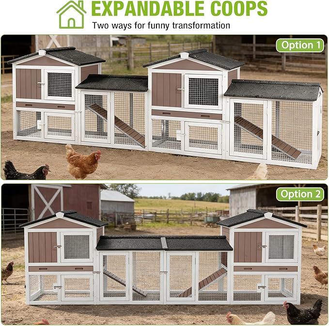 GUTINNEEN Small Chicken Coop for 1–2 Chickens, Expandable Outdoor Rabbit Hutch with Roof, Leakproof Tray,Multiple Doors,57" L x 21" W x 33" H, for Chickens, Bunnys Guinea Pigs, Beginner-Friendly