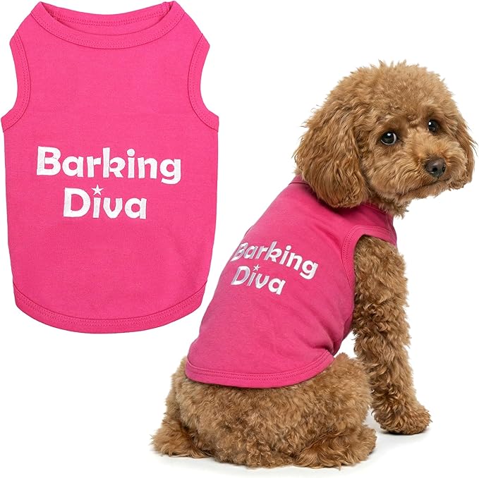 Parisian Pet Dog Shirt – 100% Cotton Barking Diva Shirts for Large Dogs – Pink Sleeveless Puppy Clothes – Lightweight and Breathable Pet Apparel – Girl Dog Clothes - Stretchy T Shirts for Dogs