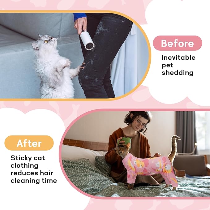 PUMYPOREITY Cat Hair Sticky Shirt – Breathable & Lightweight, Reduces Shedding Fur Pajamas, Prevents Licking Wounds After Surgery, Cat Sweaters - Soft & Machine Washable, Pink, L