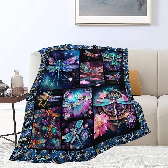 Dragonfly Blanket Dragonfly Throw Blanket Gifts for Women Men Boys Girls Kids Adults Super Soft Cozy Plush Fluffy Fuzzy Fleece Blanket Home Decor 60''X80''