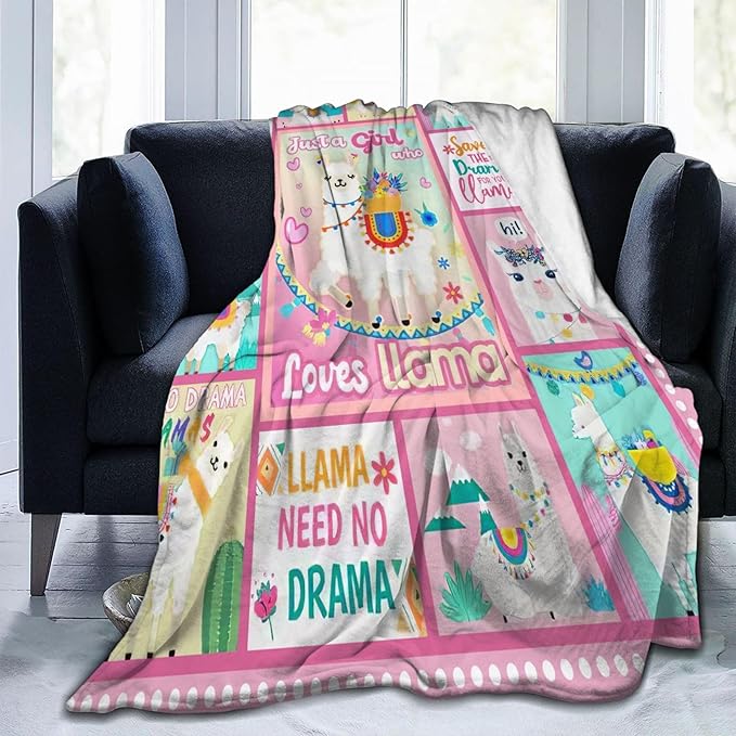 SweetFox Just A Girl Who Loves Llama Blanket, Alpaca Decor Throw Blanket Gifts for Girls Boys Lovers Super Warm Soft Plush Fleece Flannel Winter Bedding Blankets for Kids Adults Men Women 60"X50"