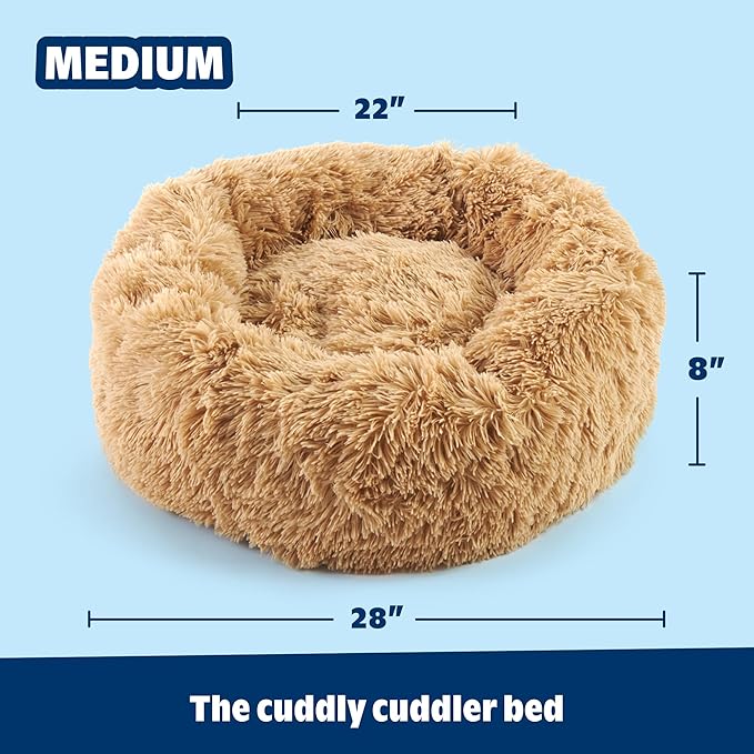 Barkbox Dog Bed, 2-in-1 Memory Foam Donut Cuddler Dog and Cat Bed, Calming Orthopedic Joint Relief Fur Crate Lounger for Pets, Machine Washable + Removable Cover, Waterproof Lining, Includes Toy