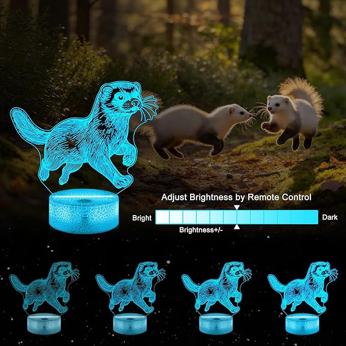 Ammonite Ferret Night Light, 3D LED Lamp with Remote, 16 Color Changing & Timer, Room Decor Light, Vibrant Ambient Lighting, Birthday Xmas Gift for Kids Adults
