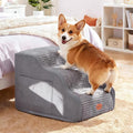 Woochpet 15.7”H Ramp Dog Stairs for Small Dogs, Side Armrest 3 Tier Wider Curved Pet Stairs for Couch and Beds，High-Density Foam Indoor Dog Steps with Non-Slip Bottom and Washable Cover for Old Cats