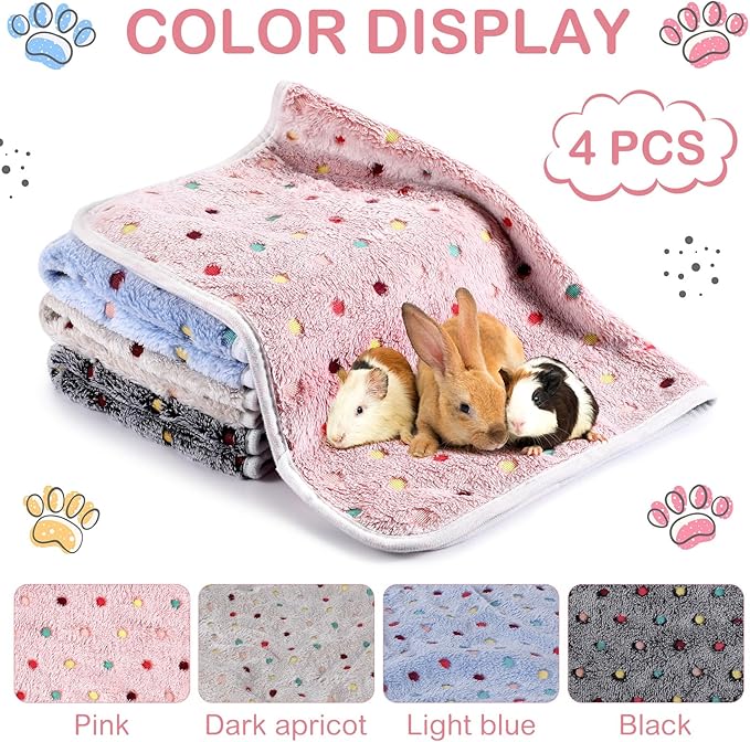 Reginary 4 Pcs Waterproof Guinea Pig Blankets Washable Small Animal Fleece Bedding Guinea Pig Cage Liners Reusable Training Pads Pet Pee Pad Sleep Mat for Hamster(Colorful Dot,24 x 47 Inch)