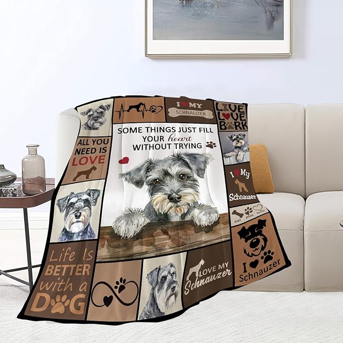 banonaty Schnauzer Blanket Dog Throw Blanket Cozy Fleece Flannel Plush Bedding Schnauzer Gifts for Women Men Boys Girls Adult for Couch Sofa Bed Decor 60"X80"