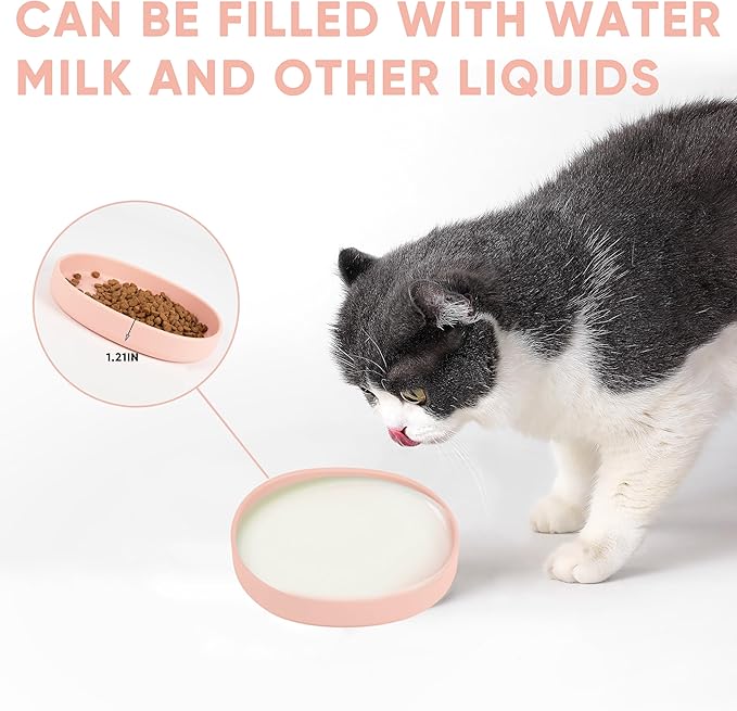 Silicone Cat Dog Bowls, Non Slip Dog Food Cat Feeding Plates, Pet Drinking Bowl for Dry and Wet Food, 10 OZ/330ML Water Bowl for Small Pets 2PCS (Pink)