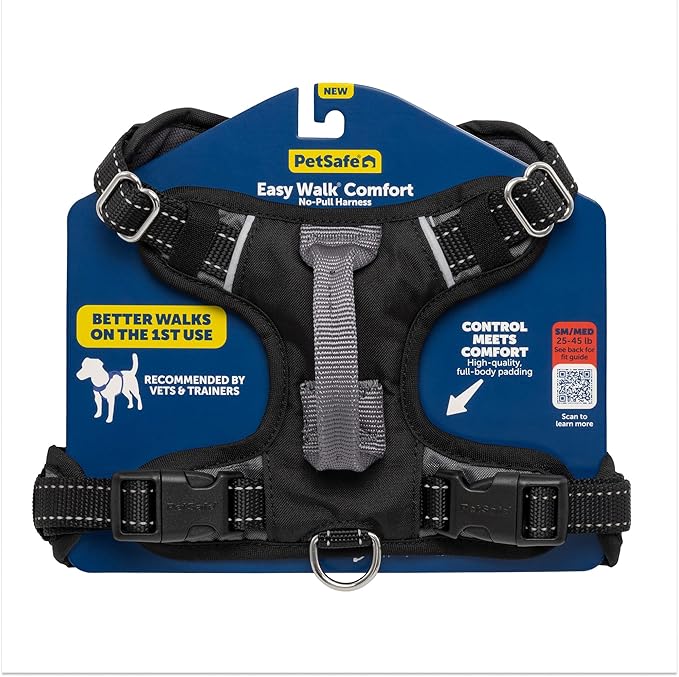 PetSafe Easy Walk Comfort No-Pull Dog Harness Full-Body Padding - Better Walks on the First Use - 5 Points of Adjustment Small/Medium, Black