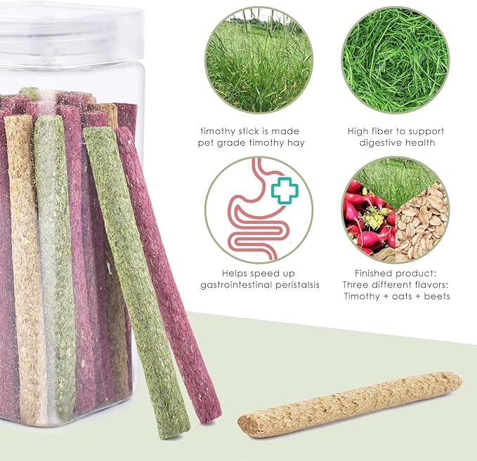 ERKOON 25 Pcs Timothy Hay Sticks with Chinchilla Treats,Rabbit Chew Toys for Teeth Natural Timothy Grass Molar Sticks Rabbits Treats for Bunnies, Chinchilla Guinea Pigs, Gerbil, Hamster