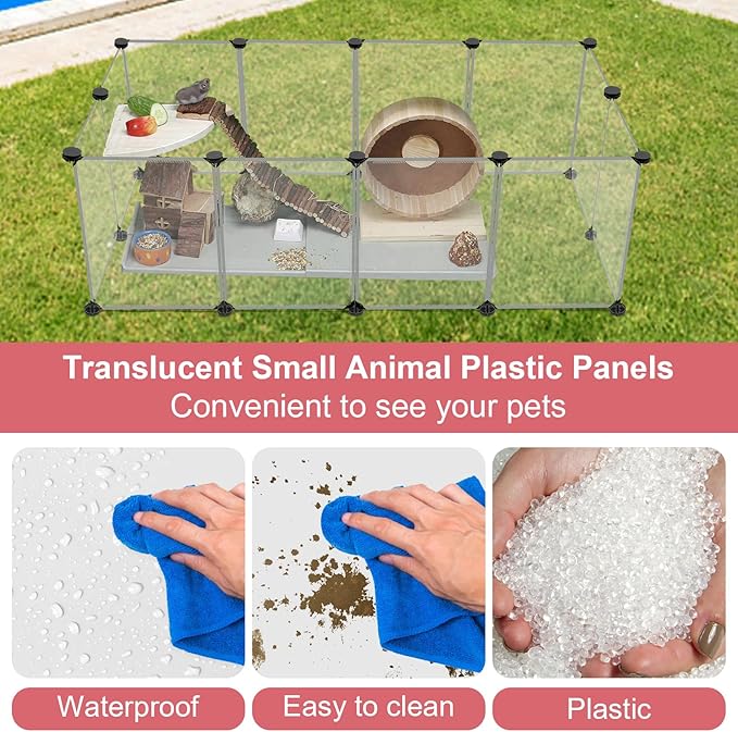VISCOO 12 Panels Transparent Small Animals Playpen,48" x 24" x 16" Portable Pet Playpen,Plastic Enclosure,Puppy Play Pen for Indoors Outdoor Pet Fence for Guinea Pigs,Bunny,Ferrets,Hamsters,Hedgehogs