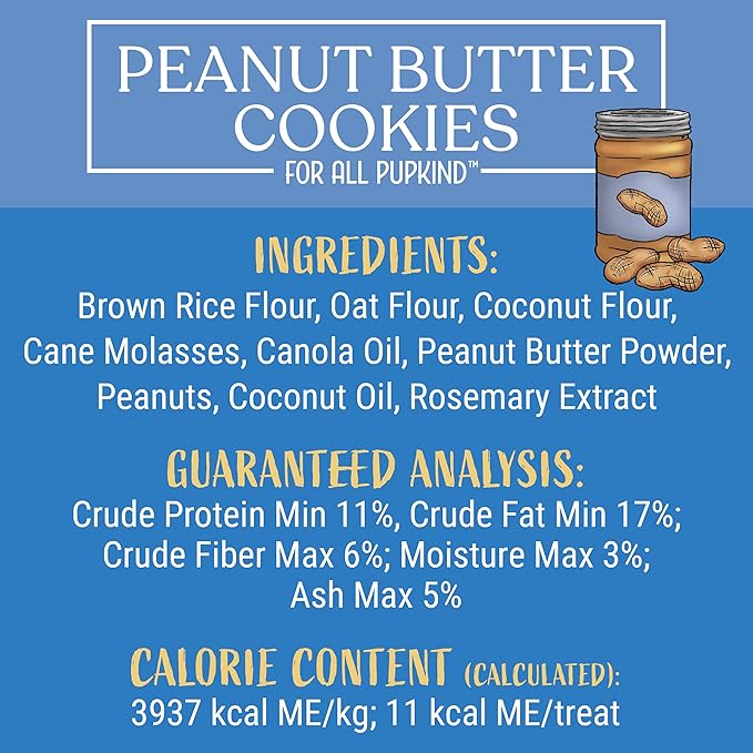 Peanut Butter Cookies | Lactose Free - Soy Free - Gluten Free - Wheat Free | USA Made | for All Breeds | 14 oz of All Natural, Baked, Crunchy Goodness