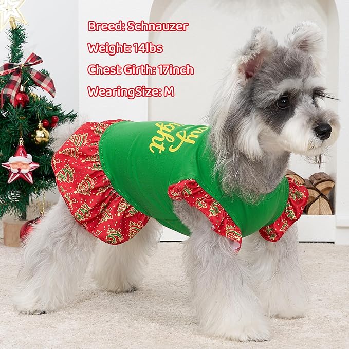 XPUDAC 4 Pack Christmas Dog Dress Plaid Puppy Clothes for Small Dogs Girl Cute Pet Outfit Doggy Apparel Cat Holiday Party Costume, Red, Green, S
