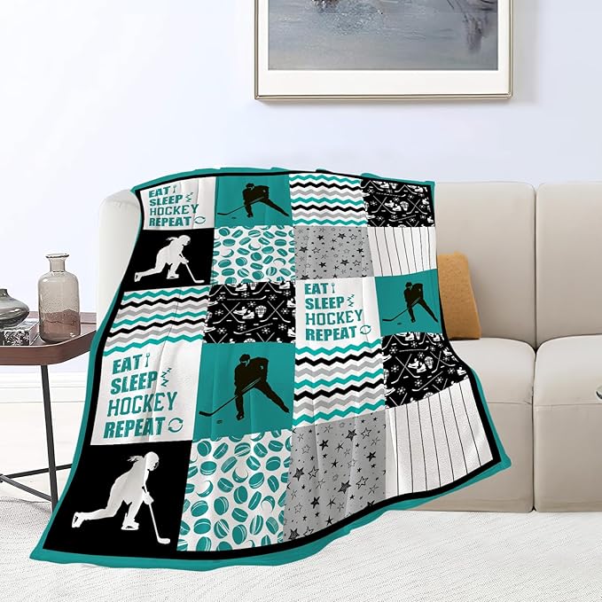 Hockey Blanket Ice Hockey Throw Blanket Cozy Fleece Flannel Plush Bedding Hockey Gifts for Boys Girls Men Women Youth Kids for Couch Sofa Bed Decor 60"X80"