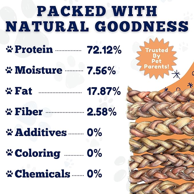 Amazing Dog Treats 6" Braided Bully Stick (10 Pcs/Pack) - Bully Stick for Dogs - Made from Premium Grass Fed Argentinian Beef