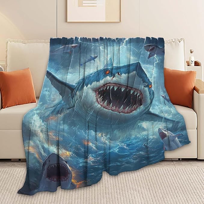 Shark Throw Blanket Ocean Shark Stuff Gifts for Kids Girls Boys Adults Women Man Soft Cozy Warm Plush Fluffy Fuzzy Fleece Blanket Decor 40''X50''