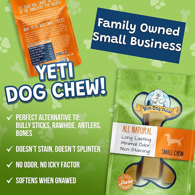 Yeti Dog Chew - Yak Cheese Himalayan - Healthy Long Lasting - Yak Chews for Large, Medium and Small Dogs - Yak Bones for Dogs - Natural Yak Cheese - Small, Bulk, 3lb, 40 Piece