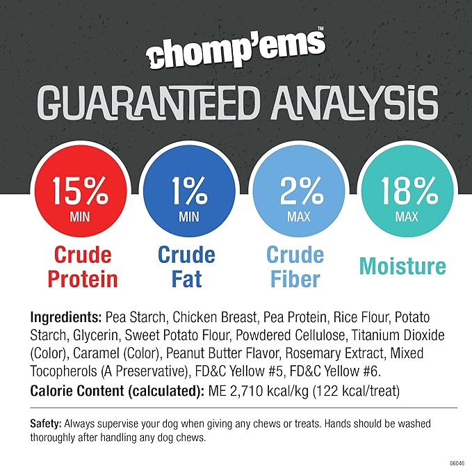 CHOMP 'EMS Chicken Hide Free Dog Chews - Rawhide Free Dog Treats - No Hide Alternative Chew Treat for All Life Stages, Bone, 3.5", 6 Count