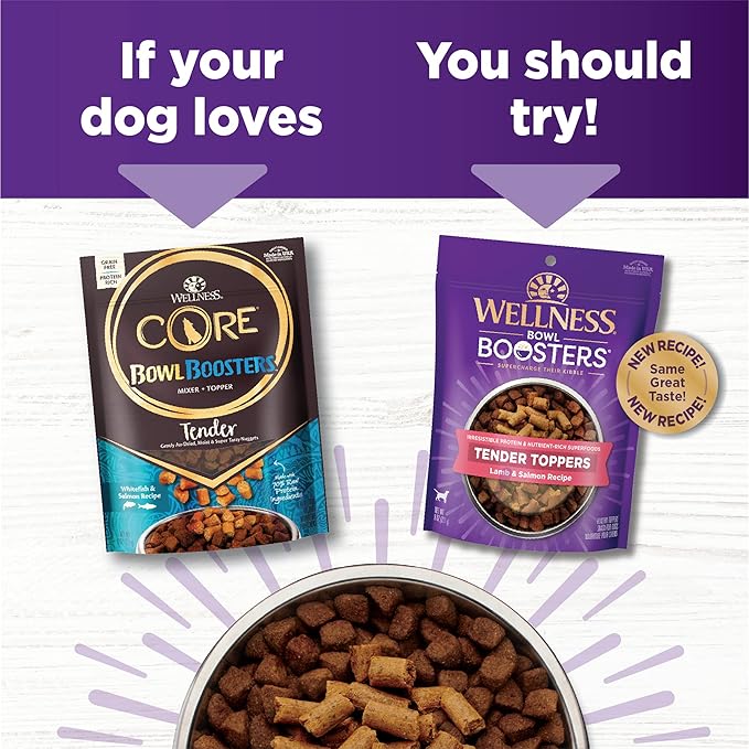 Wellness Bowl Boosters Tender Toppers, Dog Food Topper for Small, Medium, & Large Breeds, Grain Free, Natural, Lamb & Salmon, 8 Ounce Bag (Pack of 1)