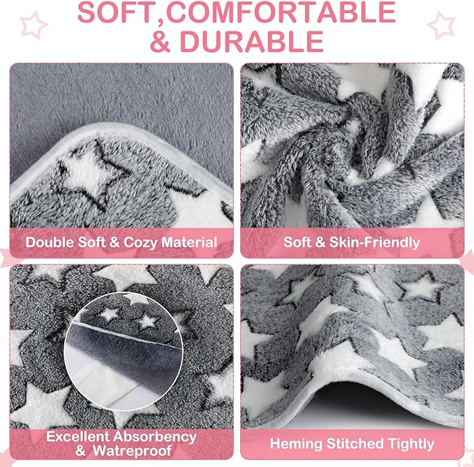 Tranqun 4 Pcs Waterproof Dog Blankets 24 x 16 Inch Washable Puppy Blankets for Small Dog Reusable Pet Pee Pad Soft Reversible Fleece Cat Blanket Sleep Floor Mat for Guinea Pig Cage Liners (Multicolor)