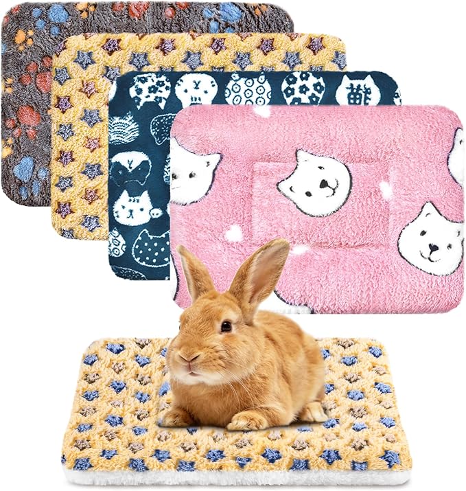 Eilyliafe 4 Pack Rabbit Bunny Bed Soft Guinea Pig Bed Mat Washable Guinea Pig Bunny Pad Reversible Small Animal Bed Cage Liner for Hamster Rat Hedgehog Chinchilla Ferret (13×10 Inch)