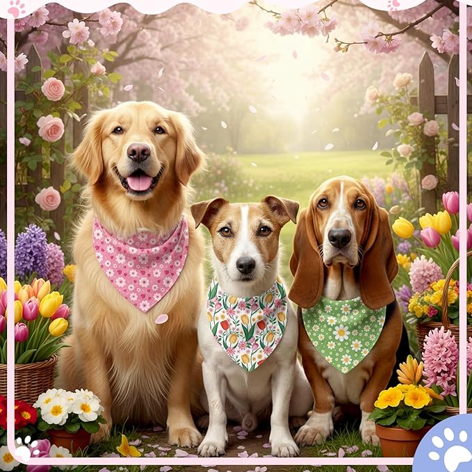Weewooday 50 Pcs Spring Dog Bandanas Bulk with Daisy, Flower, Floral Soft Bibs Adjustable Triangle Pet Scarf Bowtie for Small Medium Large Costume Grooming(Spring, 25.6 x 17.7 x 17.7 Inch)
