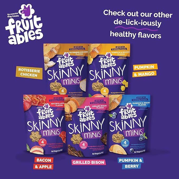 Fruitables Skinny Mini Dog Treats, Healthy Sweet Potato Treat for Dogs, Low Calorie & Delicious, Puppy Training, No Wheat, Corn or Soy, Made in The USA, Grilled Bison Flavor, 12oz