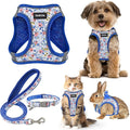 GAMUDA Small Dog Harness Collar and Leash Set, Step in No Chock No Pull Soft Mesh Adjustable Dog Vest Harnesses Plaid Reflective for Dogs Puppy Cats Kitten Rabbit (Blue Flower, L)